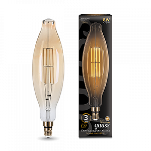 Лампа светодиодная LED Vintage Filament BT120 8W E27 120*420mm Amber 780lm 2400K 1/10 | 155802008 | Gauss