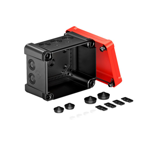 Распределительная коробка X10, IP 67, 191х151х126 мм, черная с красной крышкой | 2005156 | OBO Bettermann