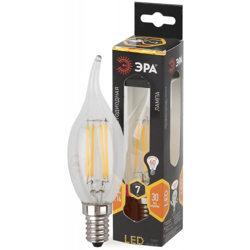 Лампа светодиодная F-LED BXS-7W-827-E14 (филамент, свеча на ветру, 7Вт, тепл, E14) | Б0027944 | ЭРА