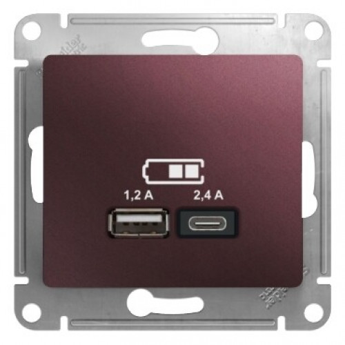 GLOSSA Баклажановый USB РОЗЕТКА A+С, 5В/2,4А, 2х5В/1,2 А, механизм | GSL001139 | SE
