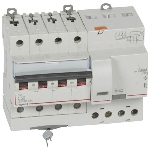Выключатель автоматический дифференциального тока DX3 6000 4п 50А С 30мА тип AС (7 мод) | 411191 | Legrand