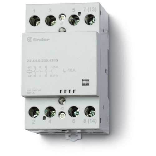 Модульный контактор; 2NO+2NC 40А; контакты AgSnO2; катушка 230В АС/DC; ширина 53.5мм; степень защиты IP20 | 224402304610 | Finder
