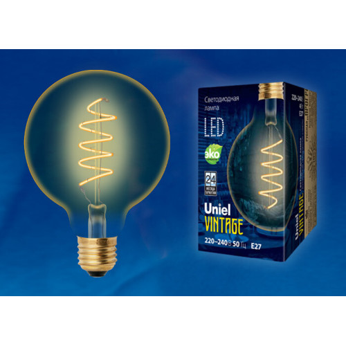 Лампа светодиодная LED-G95-4W/GOLDEN/E27/CW GLV21GO LED Vintage. «шар», золотистая колба. Cпиральная нить | UL-00001818 | Uniel