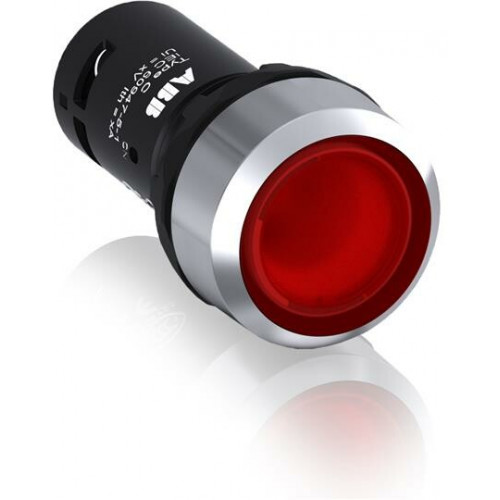 Кнопка с подсветкой CP1-31R-10 красная 24В AC/DC с плоской клавишей без фиксации 1НО, металл.кольцо|1SFA619100R3111| ABB