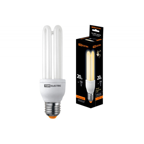 Лампа энергосберегающая КЛЛ-3U-20 Вт-2700 К–Е27 (41х156 мм) | SQ0323-0045 | TDM