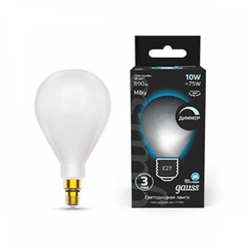 Лампа светодиодная Filament А160 10W 890lm 4100К Е27 milky диммируемая LED 1/6 | 179202210-D | Gauss
