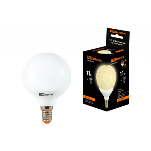 Лампа энергосберегающая КЛЛ 11Вт E14 827 шарообразная G55 | SQ0323-0159 | TDM