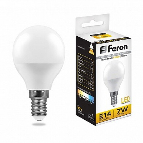Лампа светодиодная LB-95 (7W) 230V E14 2700K G45 | 25478 | FERON