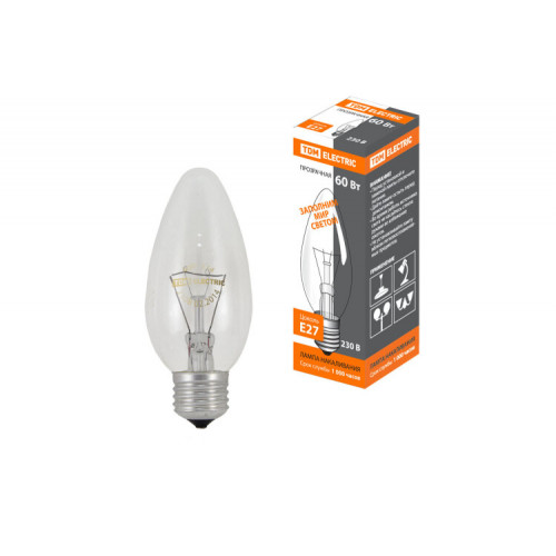 Лампа накаливания ЛОН 60Вт Е27 230В свеча прозрачная | SQ0332-0012 | TDM