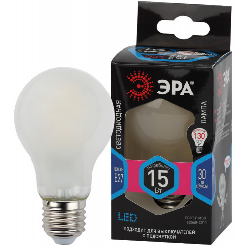 Лампа светодиодная F-LED A60-15W-840-E27 frost (филамент, груша мат., 15Вт, нейтр, Е27) | Б0046984 | ЭРА