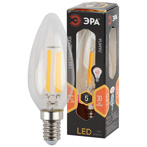 Лампа светодиодная F-LED B35-5W-827-E14 (филамент, свеча, 5Вт, тепл, E14) | Б0019002 | ЭРА