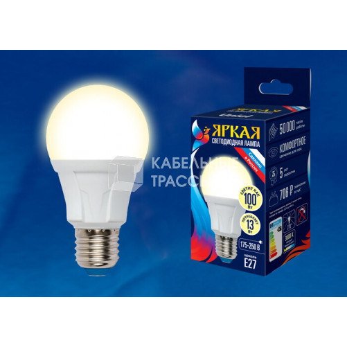 Лампа светодиодная LED-A60 13W/3000K/E27/FR PLP01WH LED. 