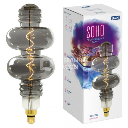 Лампа светодиодная LED-SF42-5W/SOHO/E27/CW CHROME/SMOKE GLS77CR LED SOHO. Хромированная/дымчатая колба. Спиральный филамент | UL-00005922 | Uniel