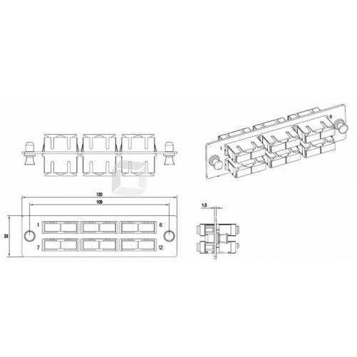 Панель FO-FPM-W120H32-6DSC-BG д. FO-19BX с 6 SC (duplex) адапт.ми,12вол.,многомод OM2,120x32мм,адап.цвета бежевый (beige) | 54207 | Hyperline