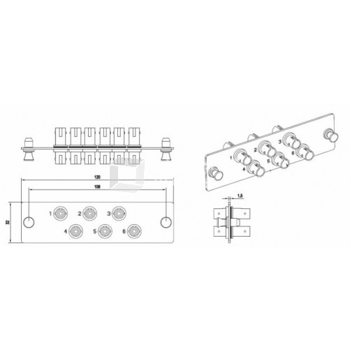 Панель FO-FPM-W120H32-6ST-MM для FO-19BX с 6 ST адаптерами, 6 волокон, многомод OM2/OM3/OM4, 120x32 мм | 54209 | Hyperline