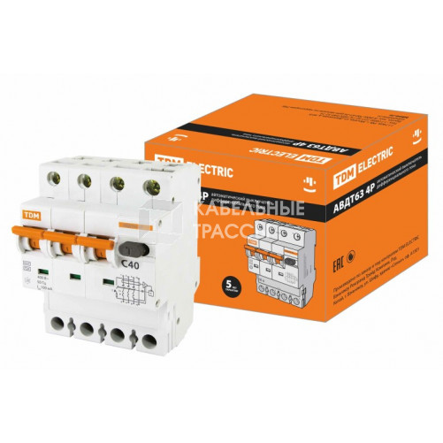 Выключатель автоматический дифференциального тока АВДТ 63 3п+N 40А C 100мА тип A | SQ0202-0024 | TDM