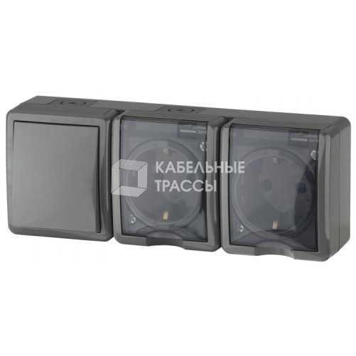 Блок две розетки+выключатель 11-7403-03 IP54, 16АХ(10AX)-250В, ОУ, Эксперт, серый (5) |Б0027674 | ЭРА