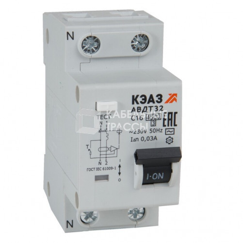 Автоматический выключатель дифференциального тока АВДТ32-23C32-AC-УХЛ4 (2P, C32, 100mA) 4,5кА| 318366 | КЭАЗ