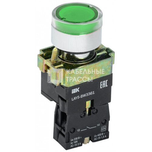 Кнопка управления LAY5-BW3361 с подсветкой зеленый 1з | BBT50-BW-K06 | IEK