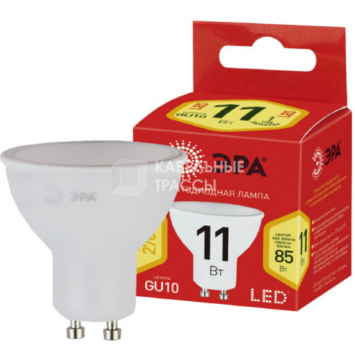 Лампа светодиодная RED LINE ECO LED MR16-11W-827-GU10 GU10 11Вт софит теплый белый свет | Б0040877 | ЭРА