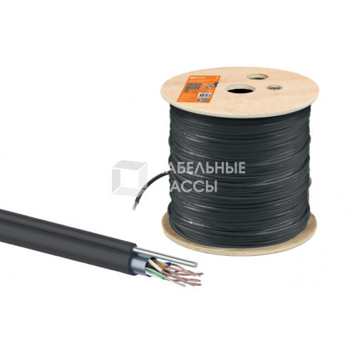 Кабель витая пара F/UTP Cat 5e 4х2х24AWG (305м) solid, PE для наружн. прокл., чёрный, трос 1,2мм | SQ0107-0108 | TDM