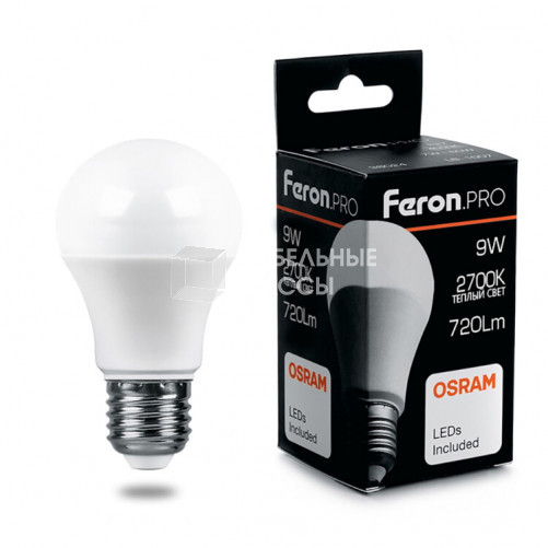 Лампа светодиодная .PRO LB-1009 Шар E27 9W 2700K OSRAM LED | 38026 | Feron