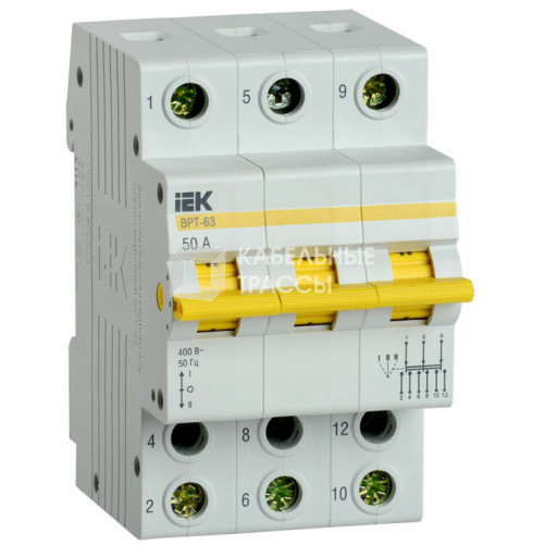 Выключатель-разъединитель (рубильник) трехпозиционный ВРТ-63 3п 50А | MPR10-3-050 | IEK