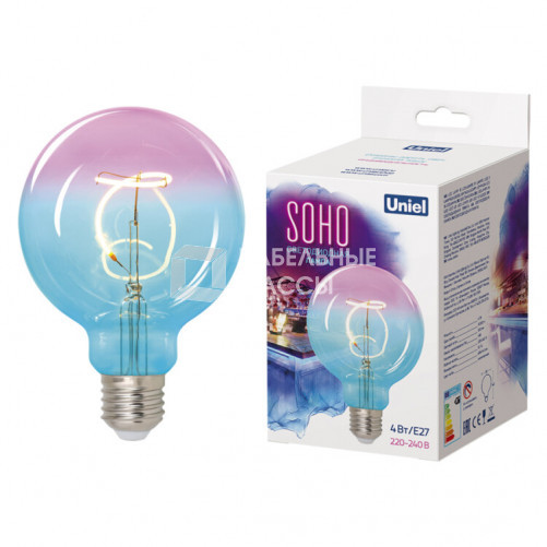 Лампа светодиодная LED-SF01-4W/SOHO/E27/CW BLUE/WINE GLS77TR LED SOHO. Синяя/винная колба. Спиральный филамент | UL-00005892 | Uniel
