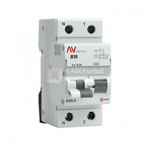 Выключатель автоматический дифференциального тока DVA-6 1п+N 10А B 100мА тип AC AVERES | rcbo6-1pn-10B-100-ac-av | EKF