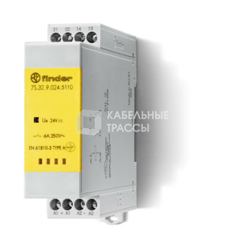 Модульное электромеханическое реле безопасности (реле с принудительным управлением контактами); 1NO+1NC 6A | 7S3290125110PAS | Finder