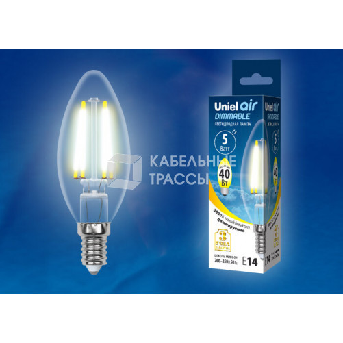 Лампа светодиодная LED-C35-5W/WW/E14/CL/DIM GLA01TR LED диммируемая. 