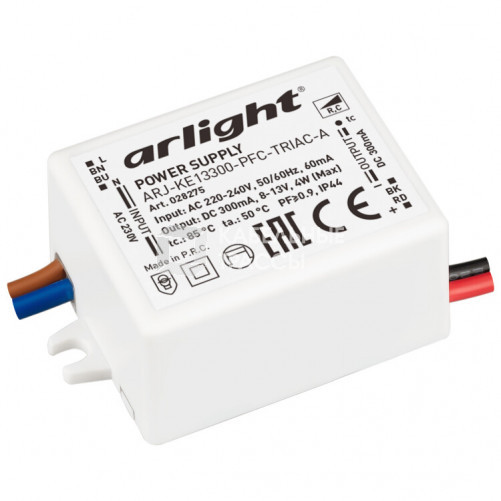 Блок питания ARJ-KE13300-PFC-TRIAC-A (4W, 300mA) (Arlight, IP44 Пластик, 5 лет) | 028275 | Arlight