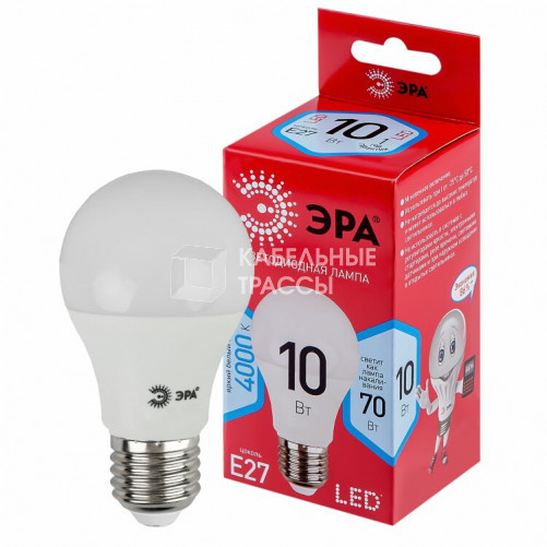 Лампа светодиодная LED A60-10W-840-E27 R (диод, груша, 10Вт, нейтр, E27) (10/100/2000) | Б0049635 | ЭРА