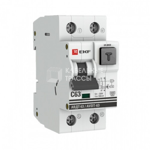 Выключатель автоматический дифференциального тока АВДТ-63 1п+N 63А C 100мА тип A PROxima | DA63-63-100em | EKF