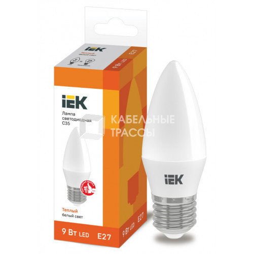 Лампа светодиодная LED 9Вт 230В 3000К E27 свеча | LLE-C35-9-230-30-E27 | IEK