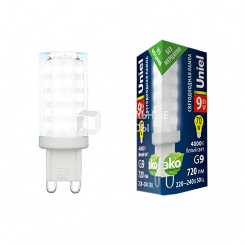 Лампа светодиодная LED-JCD-9W/4000K/G9/CL GLZ09TR LED, прозр 4000К | UL-00006489 | Uniel