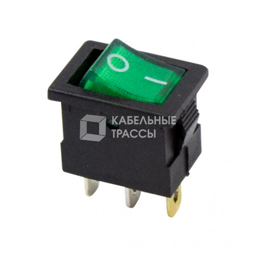 Выключатель клавишный 12V 15А (3с) ON-OFF зеленый с подсветкой Mini | 36-2173 | REXANT