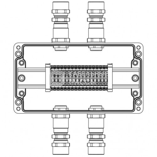 Взрывозащищенная клеммная коробка из полиэстера TBE-P-04-(16xCBC.4)-2xKA2MHK(A)-1xKA2MHK(C)1Ex e IIC Т5 Gb / Ex tb IIIC T95°C DbIP66/КЗ | 1231.041.22.