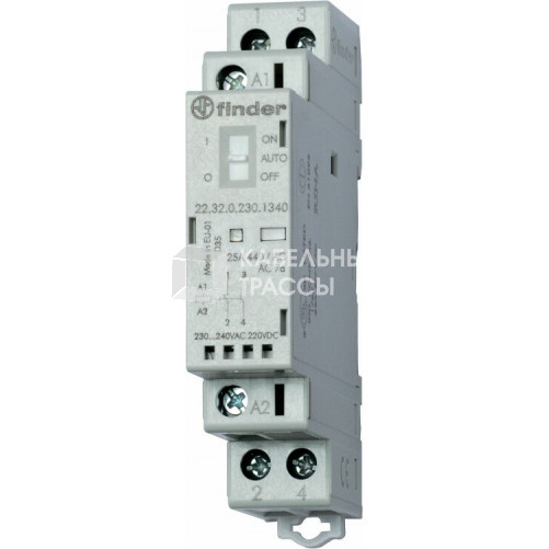 Модульный контактор; 1NO+1NC 25А; контакты AgNi; катушка 24В АС/DC; ширина 17.5мм; степень защиты IP20; опции: мех.инд | 223200241520PAS | Finder
