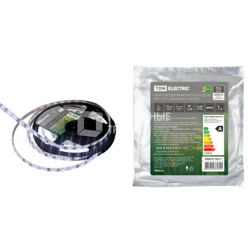 Лента светодиодная SMD5050-30 LED/м-IP65-12 В-7,2 Вт/м-6000 К (5 м) | SQ0331-0317 | TDM