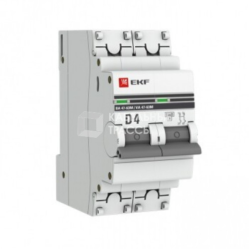 Выключатель автоматический двухполюсной 2P 4А (D) 6кА ВА 47-63M c одним магнитным расцепителем EKF | mcb4763m-6-2-4D-pro | EKF