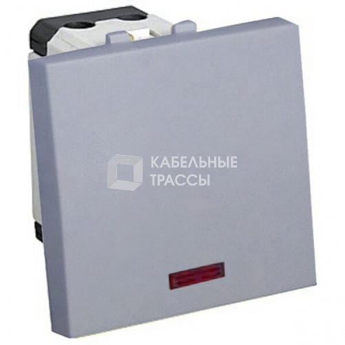 Выключатель с индикатором 45х45 мм (схема 1L) 16 A, 250 B (серебристый металлик) LK45 | 850903 | Ecoplast