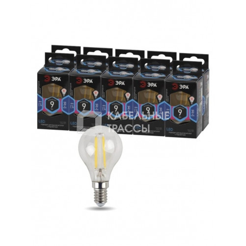 Лампа светодиодная F-LED P45-9w-840-E14 (филамент, шар, 9Вт, нейтр, E14) | Б0047026 | ЭРА