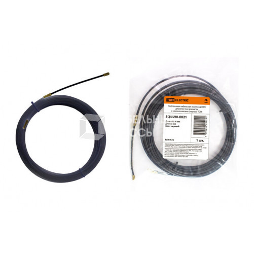 Нейлоновая кабельная протяжка НКП диаметр 4мм длина 5м с наконечниками (черная) | SQ0590-0021 | TDM