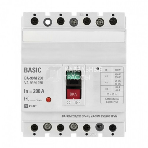 Автоматический выключатель ВА-99М 250/200А 3P+N 25кА EKF Basic | mccb99-250-200m-4P | EKF