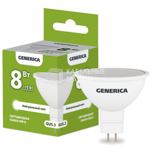 Лампа светодиодная MR16 софит 8Вт 230В 4000К GU5.3 GENERICA | LL-MR16-08-230-40-GU5-G | IEK