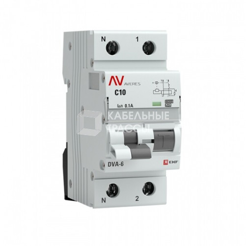 Выключатель автоматический дифференциального тока DVA-6 1п+N 10А C 100мА тип A AVERES | rcbo6-1pn-10C-100-a-av | EKF
