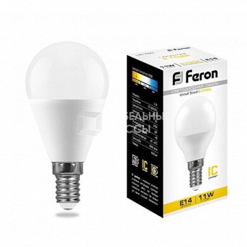 Лампа светодиодная LB-750 (11W) 230V E14 2700K G45 | 25946 | FERON