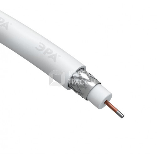 ЭРА Кабель коаксиальный RG-6U, 75 Ом, CCS/(оплётка Al 64%), PVC, цвет белый, бухта 100 м, SIMPLE | Б0044597 | ЭРА