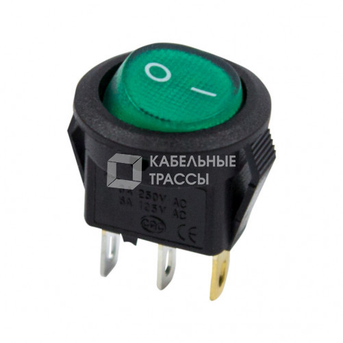 Выключатель клавишный круглый 250V 3А (3с) ON-OFF зеленый с подсветкой Micro | 36-2533 | REXANT